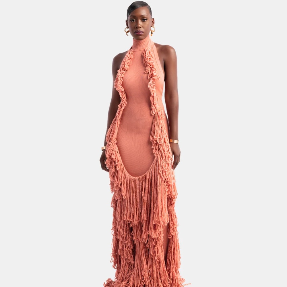 Hanifa Peach Backless Fringe Dress